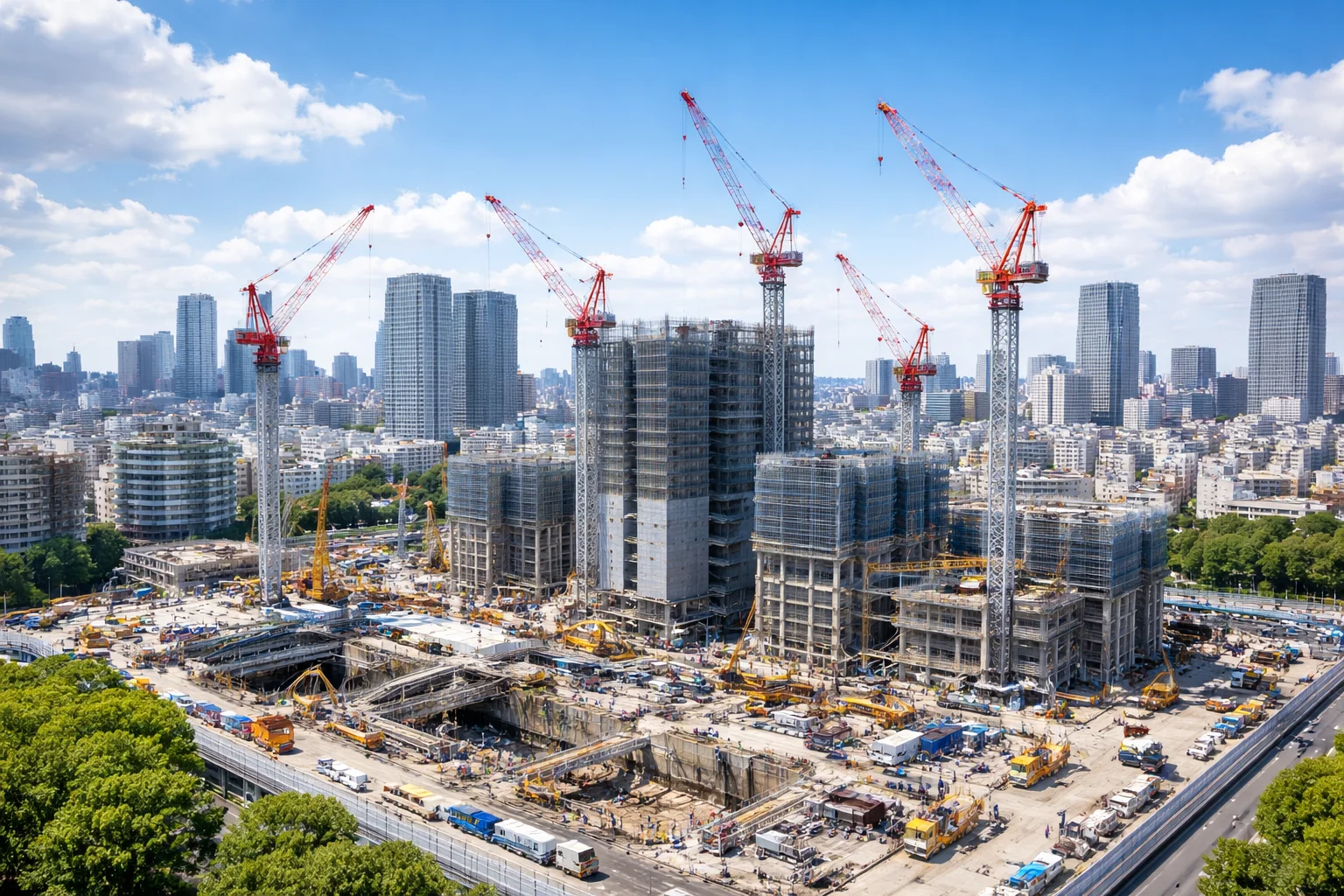 建設現場の全景と業界の安定した需要を表す俯瞰イメージ