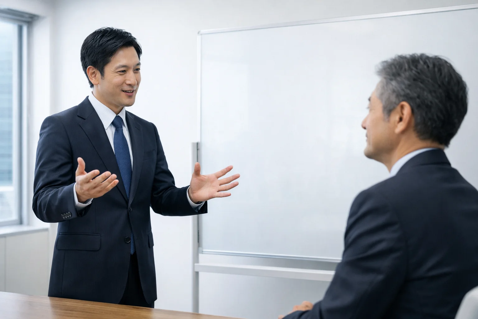 M&A仲介の基本的な仕組みを説明する専門家と経営者