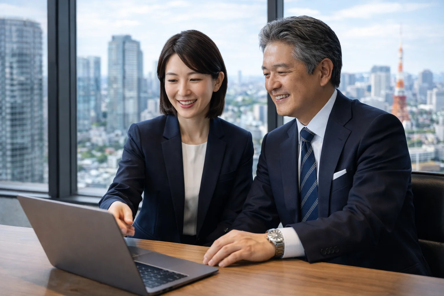 企業買収のメリットを確認する経営者のビジネスシーン