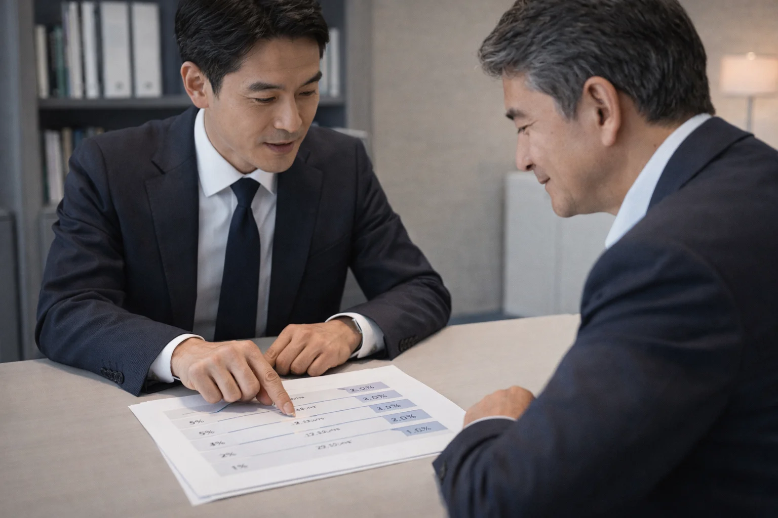 成功報酬のレーマン方式を専門家と確認する経営者