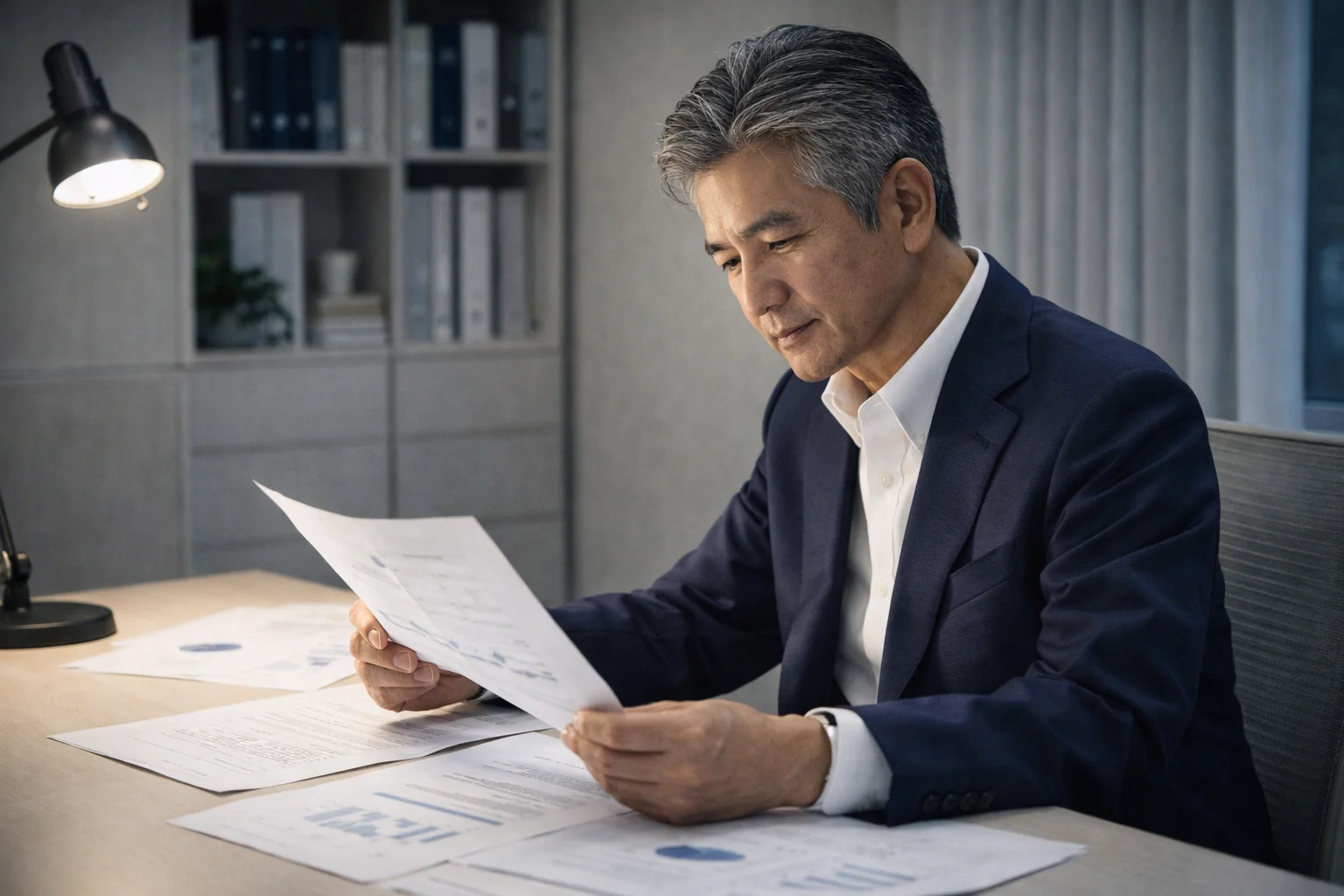 会社売却の注意点を慎重に確認している経営者