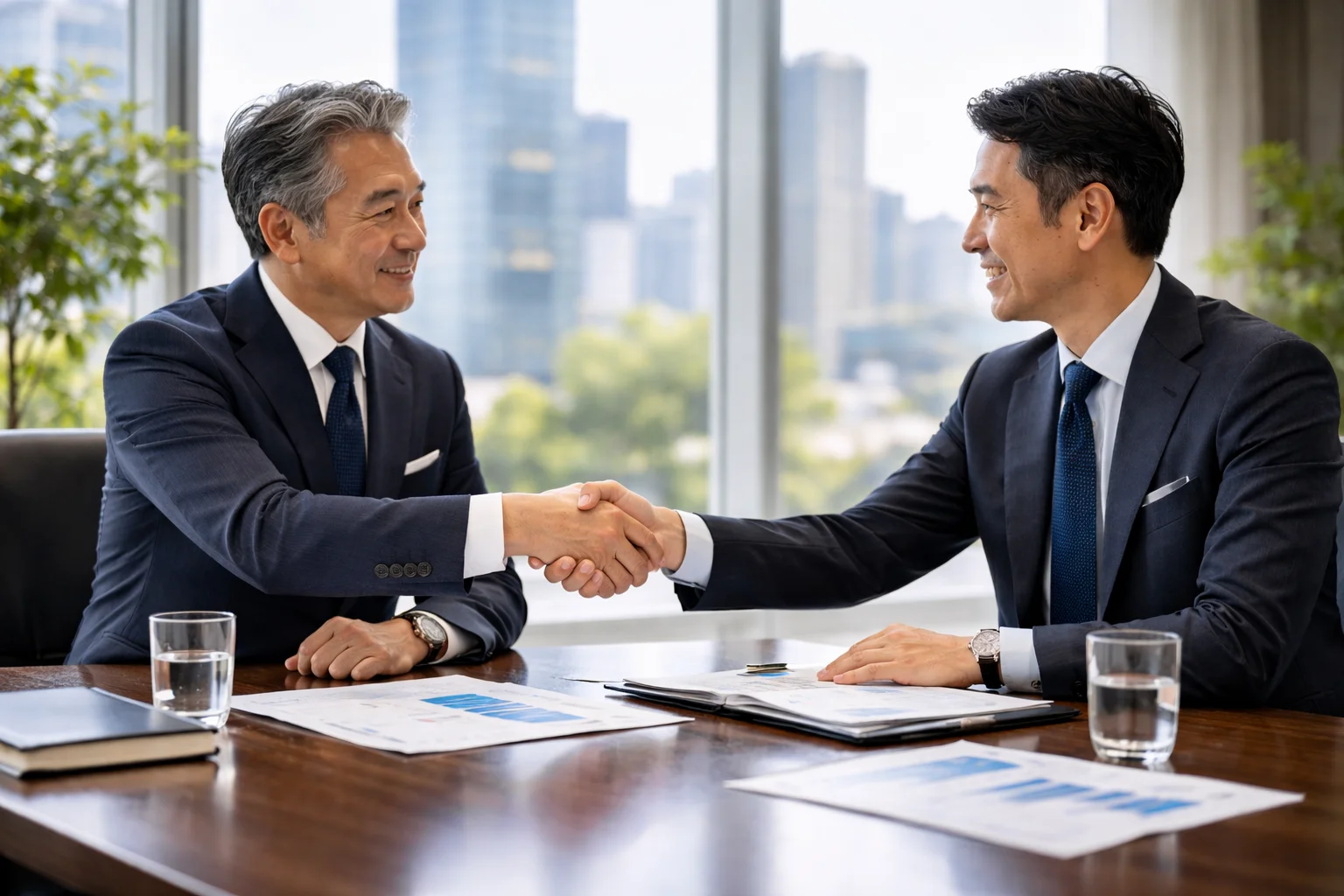 M&Aの目的とメリットを売り手・買い手の視点で表すビジネスイメージ