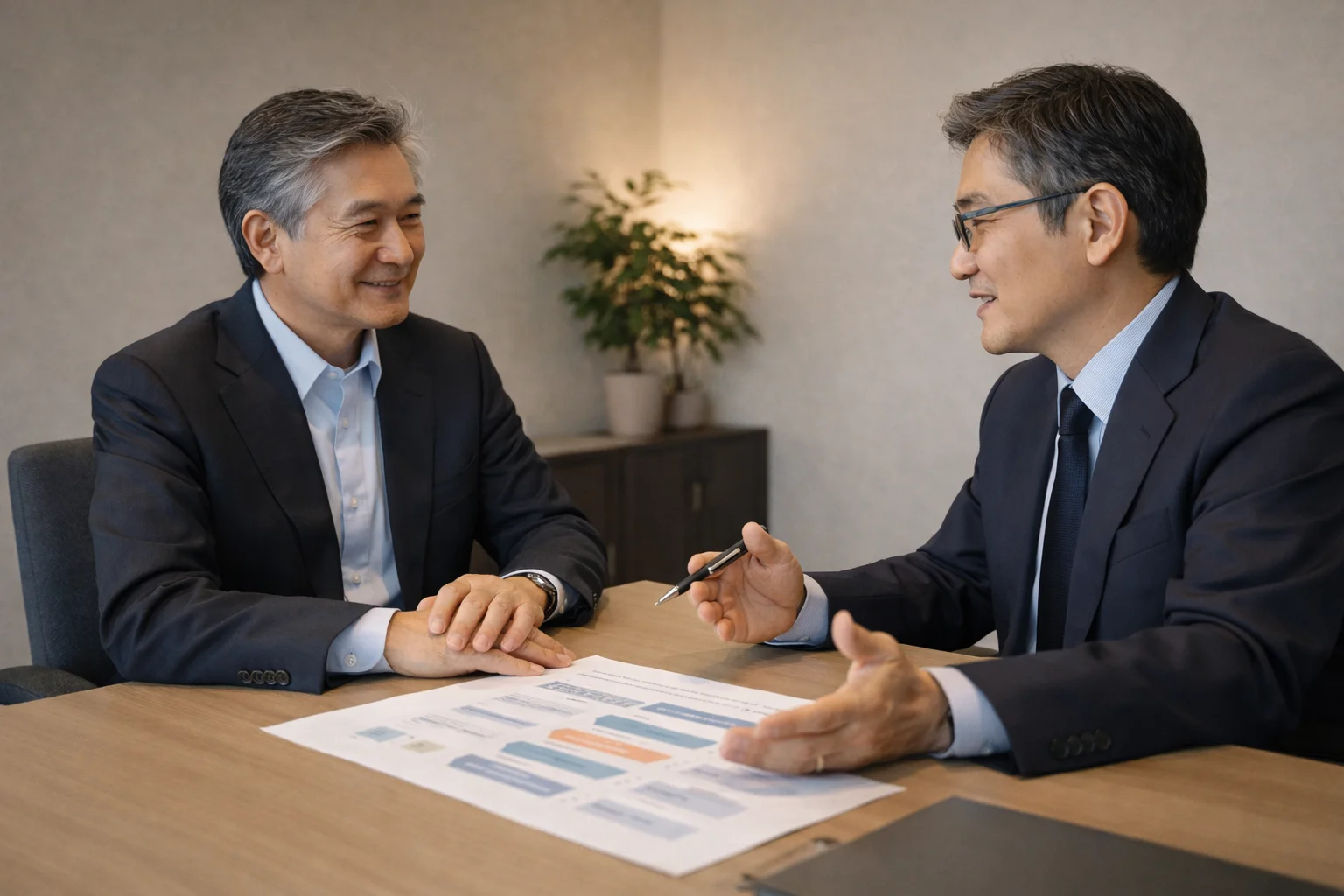 薬局M&Aで売り手経営者が専門家にセカンドオピニオンを相談しているイメージ