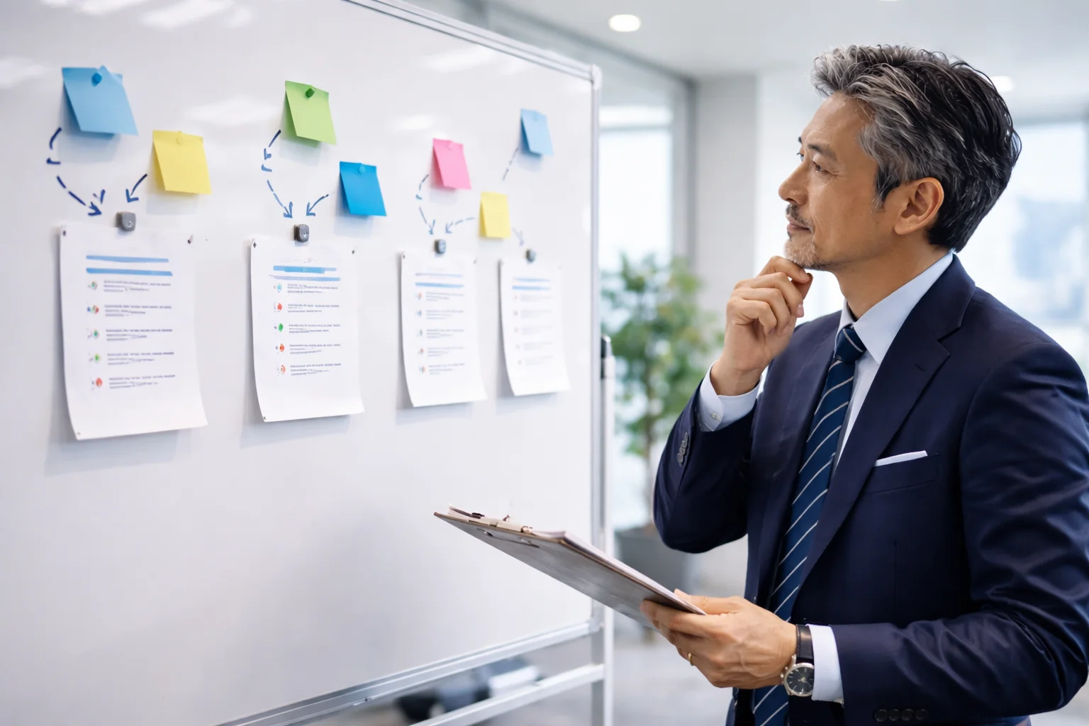 M&Aの相談先選びのポイントを整理する経営者のビジネスシーン