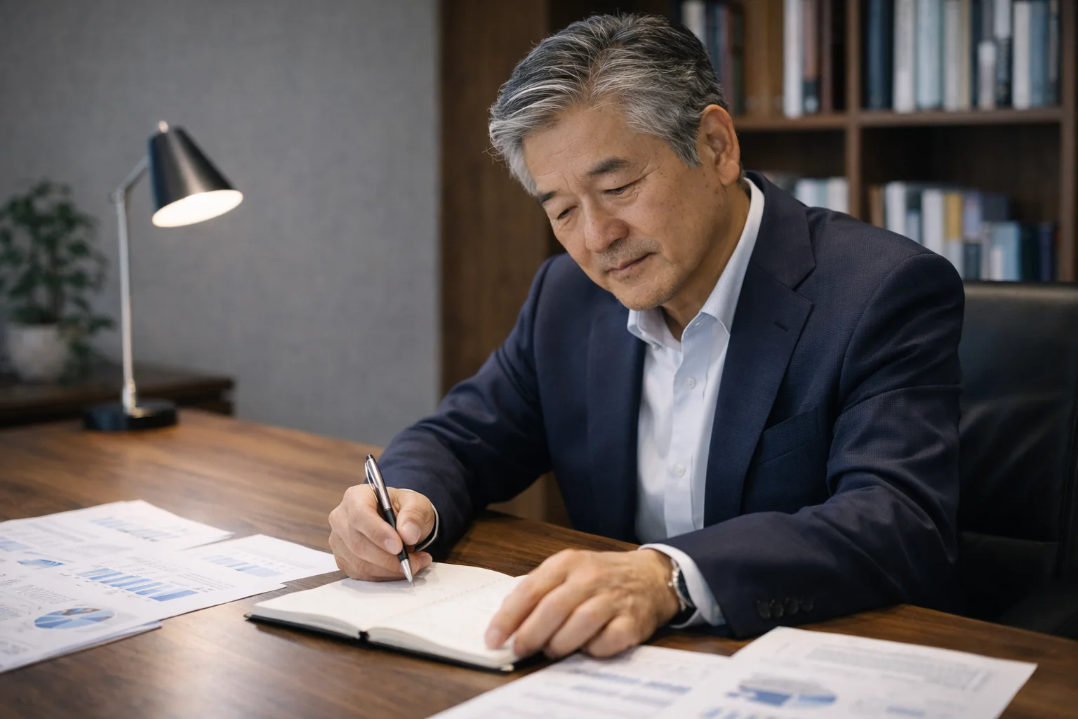M&A成功に向けて前向きに計画を立てる建設業経営者のシーン