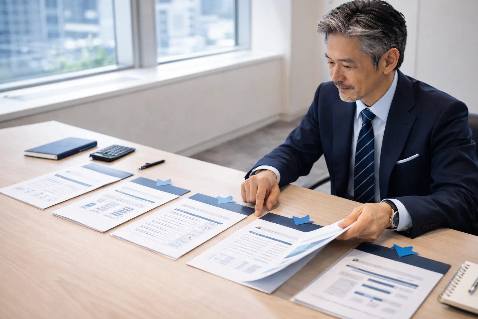 M&Aのプロセスを段階的に確認する売り手経営者のシーン