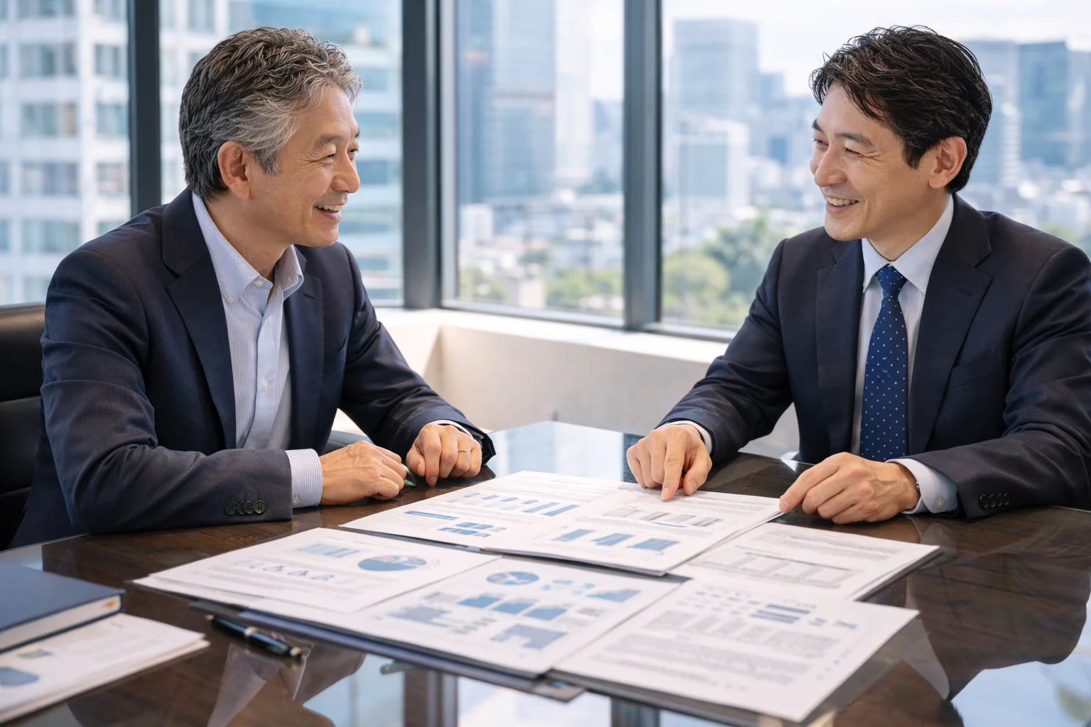 会社売却を成功させるためのポイントを専門家と確認するシーン