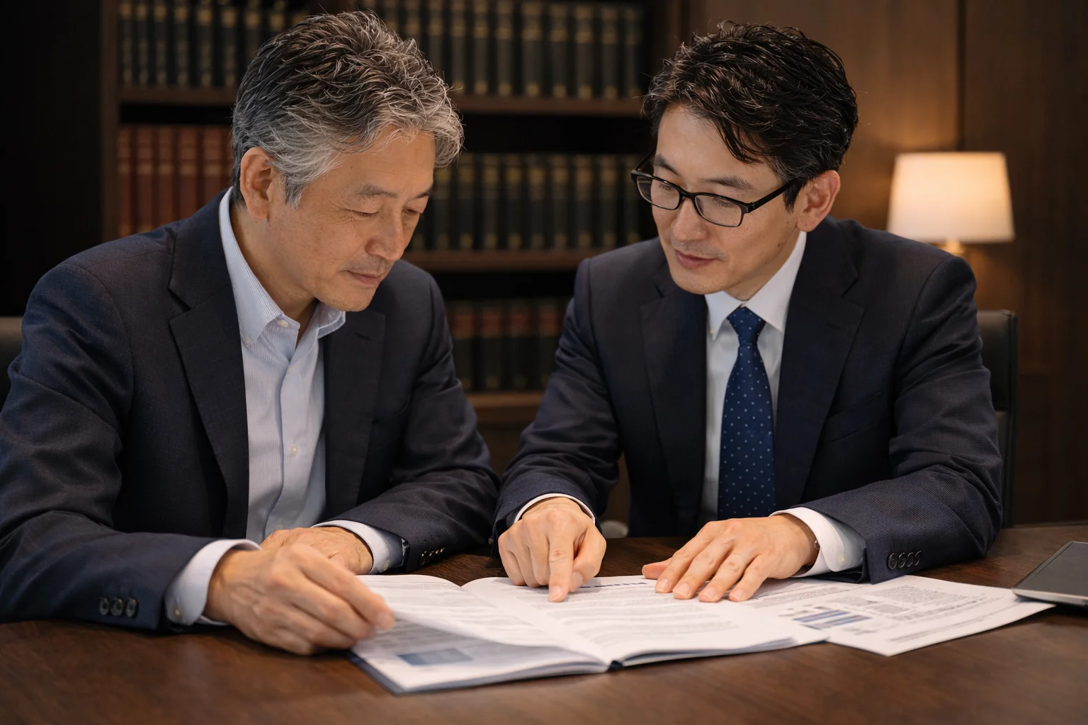 会社売却で失敗しないための注意点を弁護士と確認するシーン