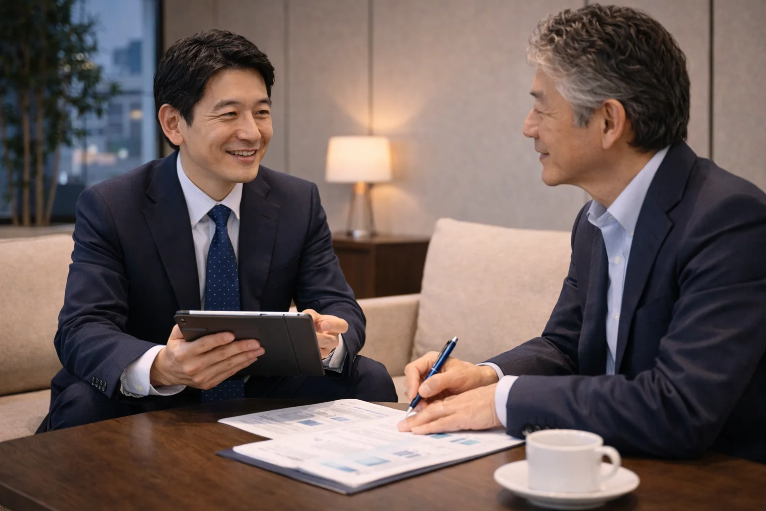 会社売却に関するよくある質問に答える専門家と経営者の相談シーン