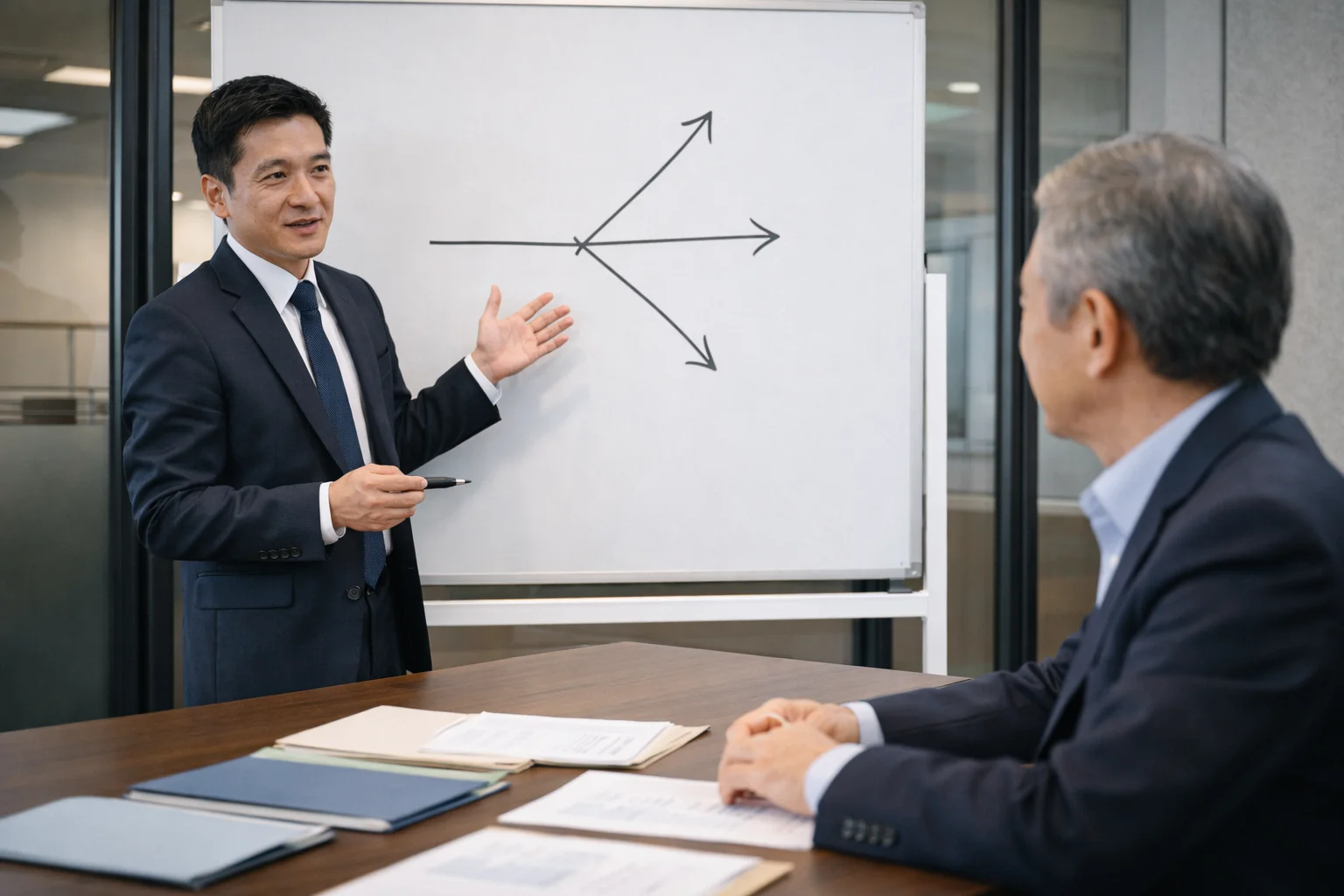 事業承継の3つの方法を検討する経営者のイメージ