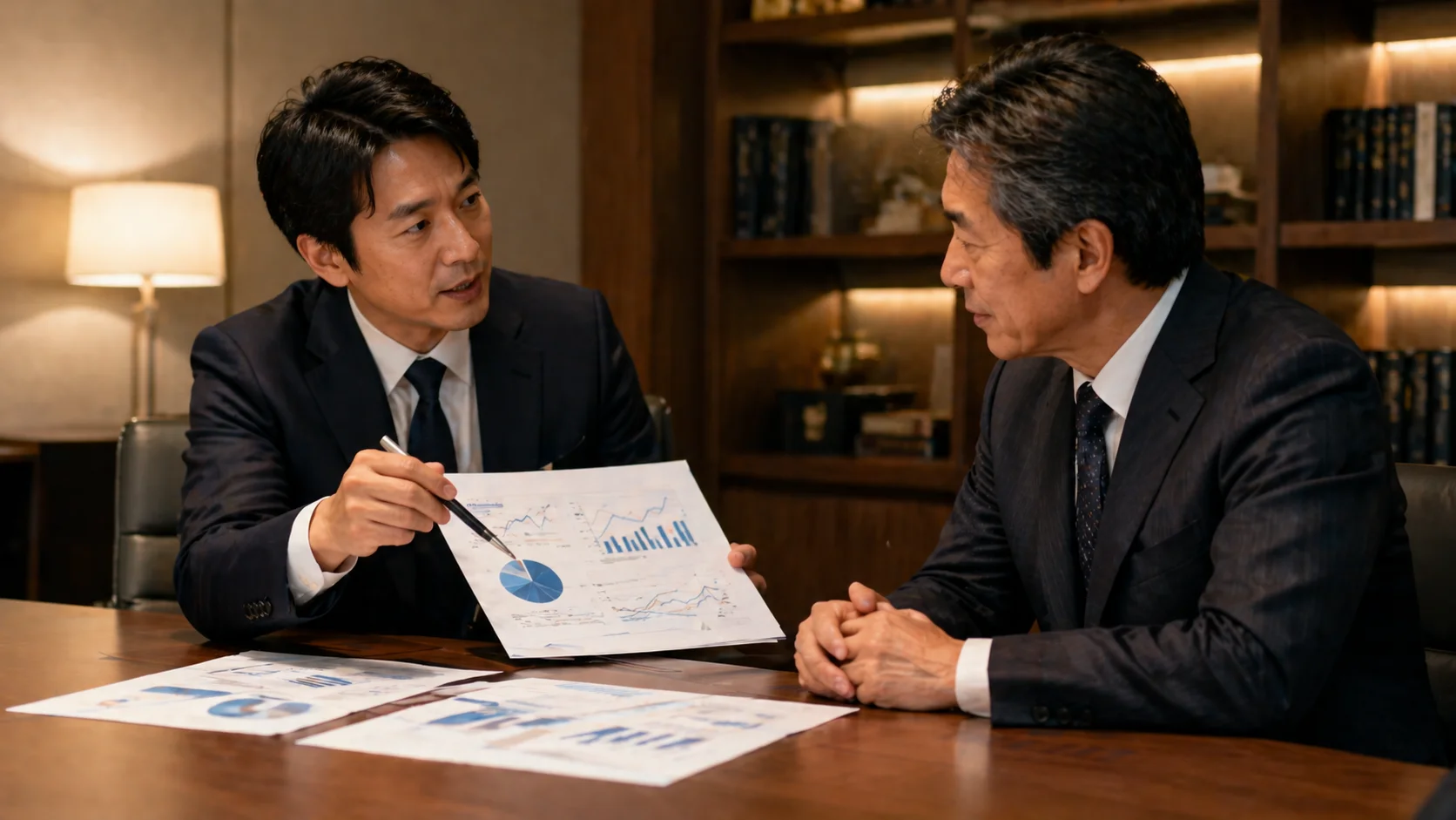 M&Aセカンドオピニオンの役割を説明する専門家と経営者の対話シーン