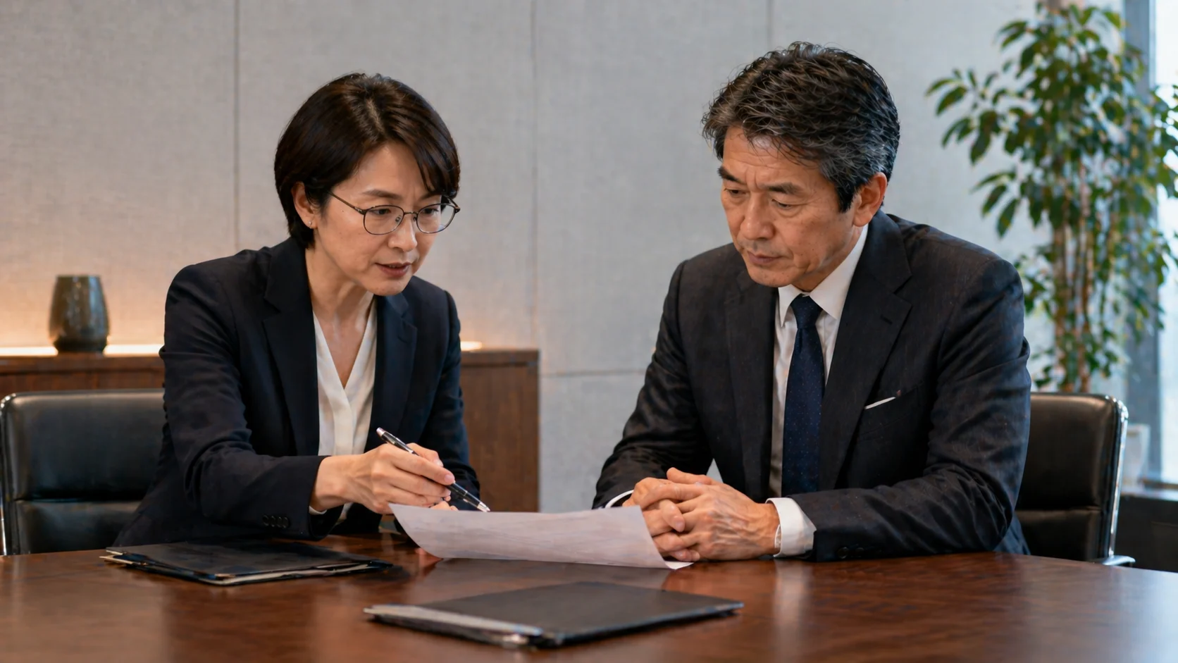 M&Aセカンドオピニオンの注意点を確認する経営者と専門家のシーン