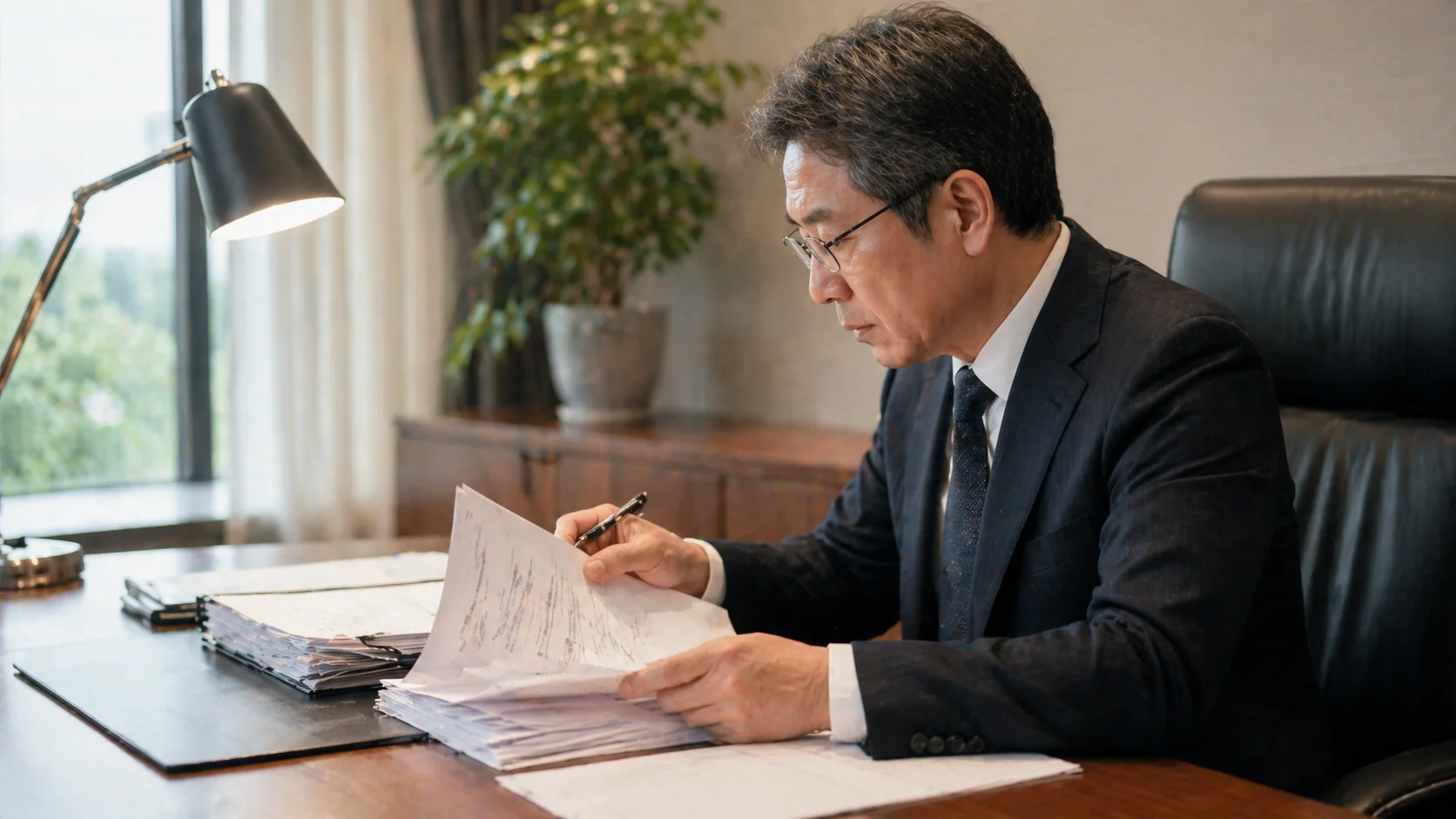 M&A成約後の契約書類を見直す日本人経営者