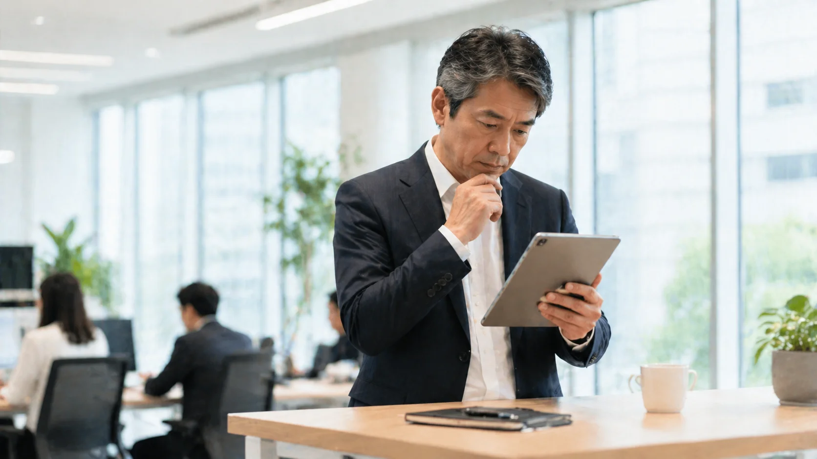 M&Aの相手先を確認するチェックリストを検討する経営者