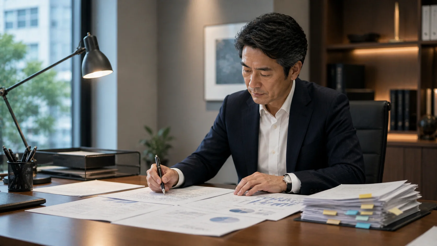 海外M&Aのリスク項目を慎重に確認する日本人経営者