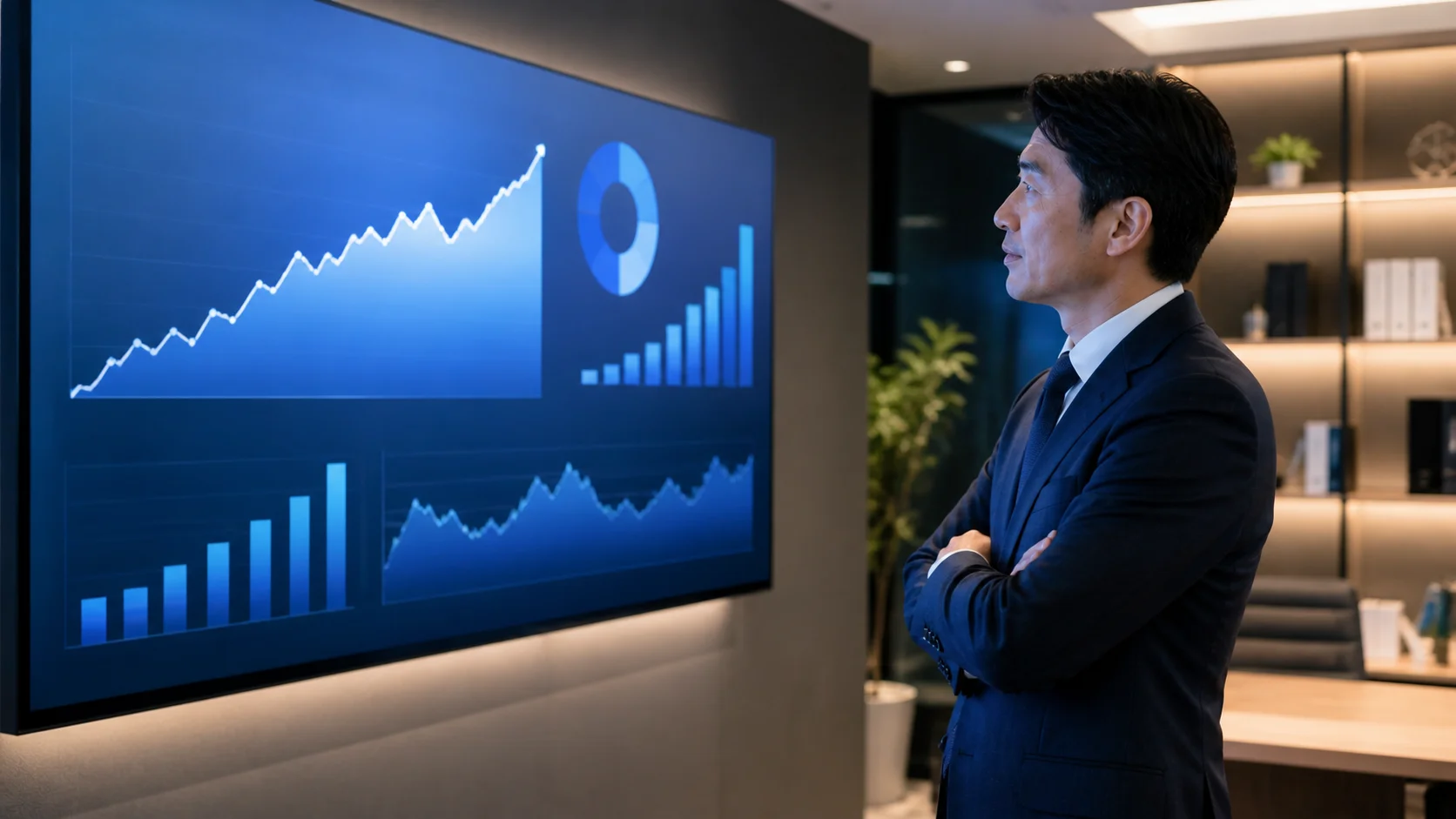 中小企業M&Aの市場動向を分析するビジネスパーソンのシーン