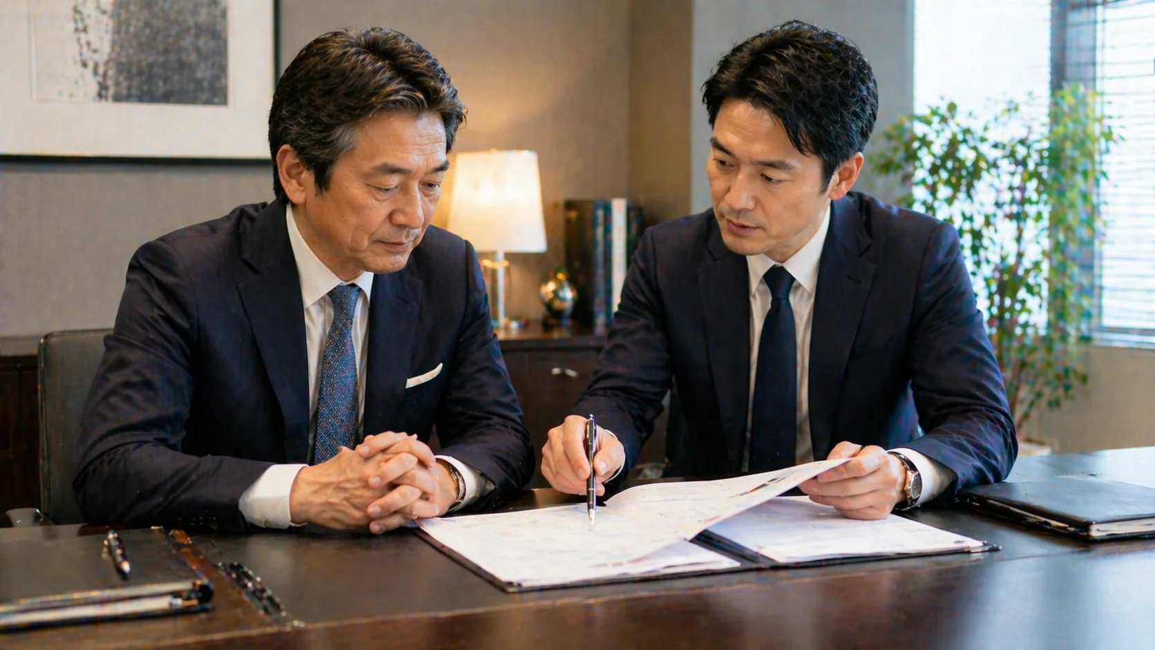 事業承継コンサルティング依頼時の注意点を丁寧に確認するシーン