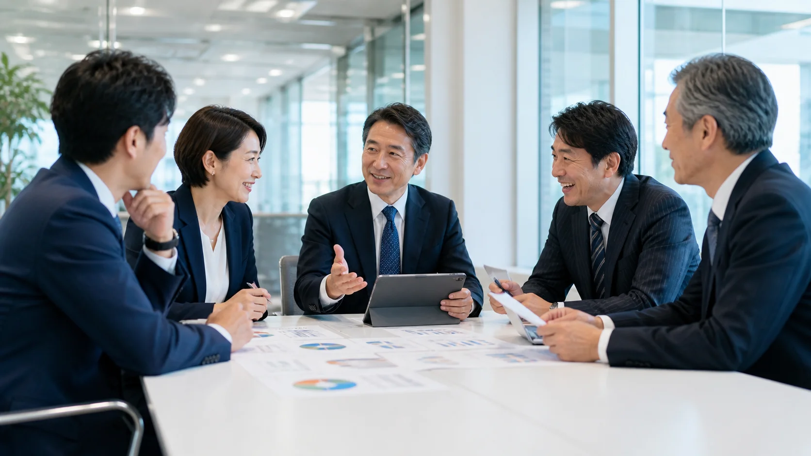 介護業界のM&A動向を議論するビジネスミーティング