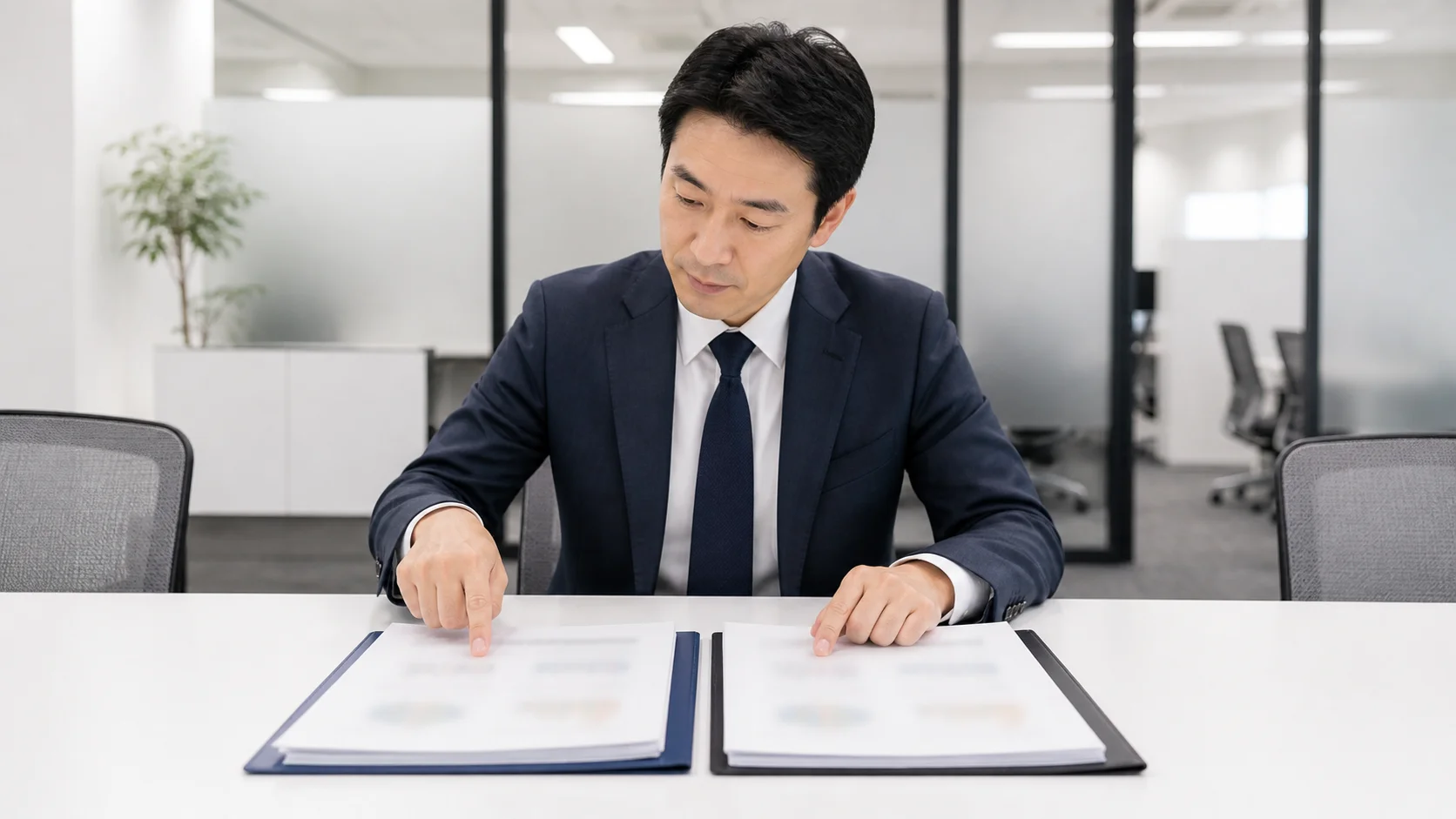 合同会社と株式会社の違いを資料で確認するビジネスパーソン