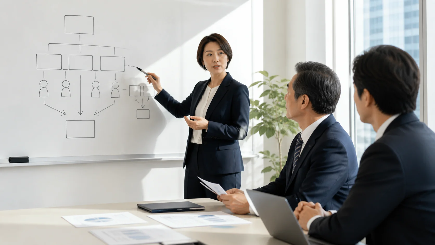株式譲渡の基本的な仕組みを示す会社概念図と経営者