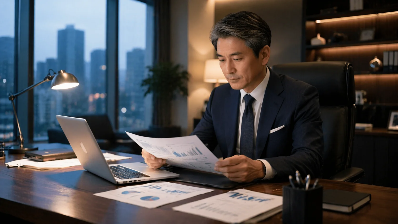 会社売却価格の相場を示す財務データ検討シーン