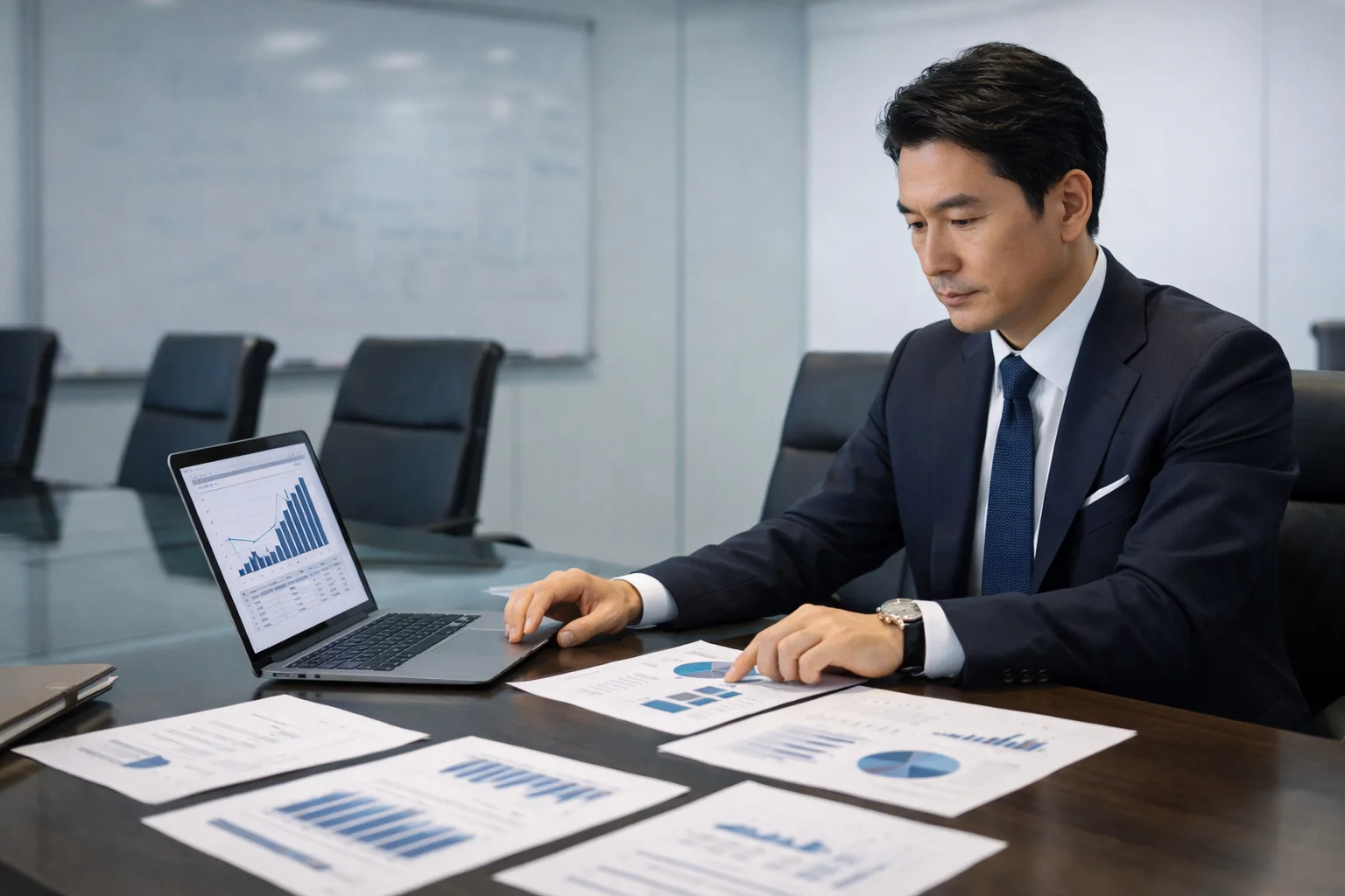 会社売却価格の算定方法(DCF・マーケット・コストアプローチ)を検討するシーン