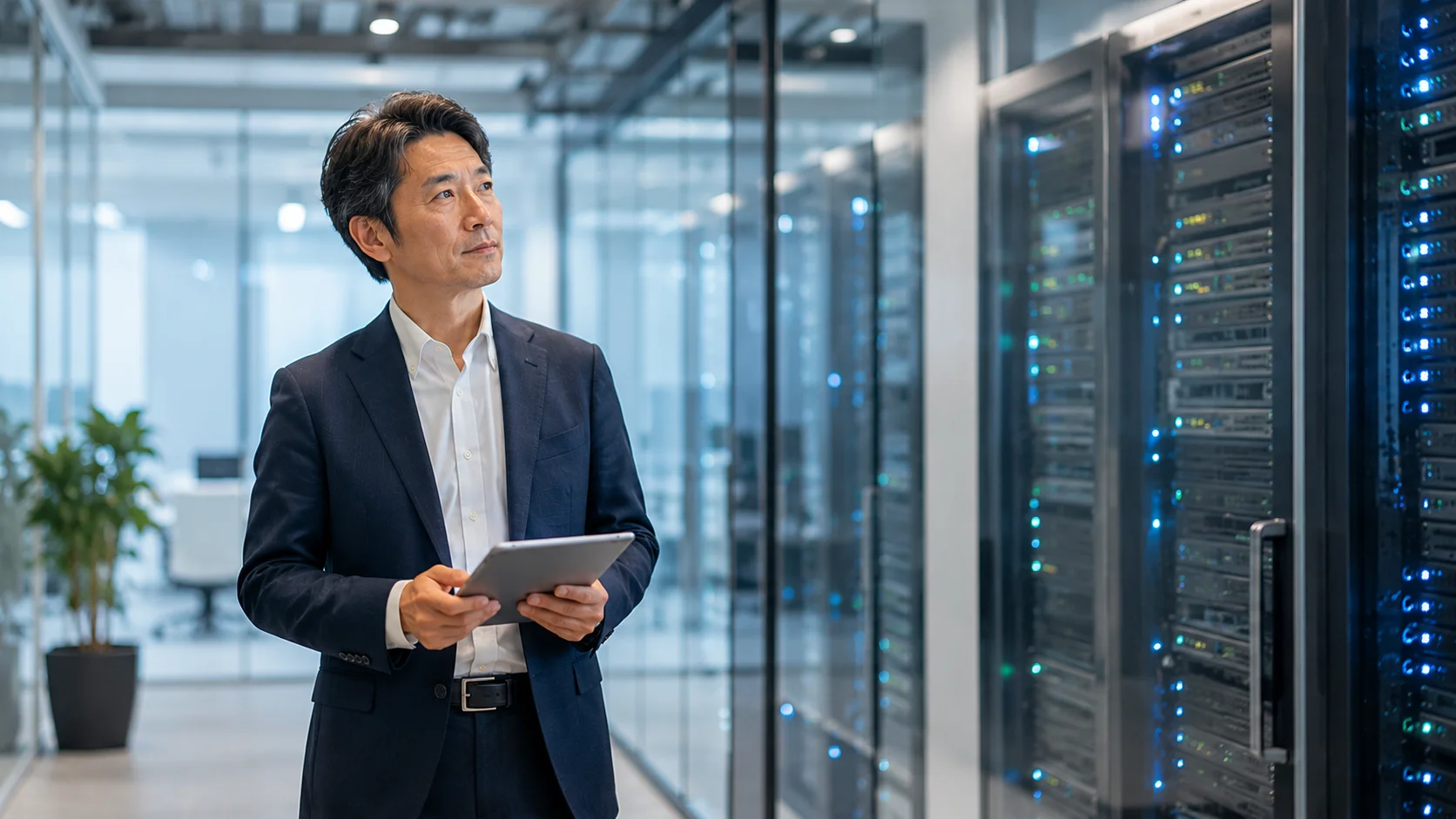 IT企業のサーバー設備を背景にM&Aの背景を考える日本人経営者