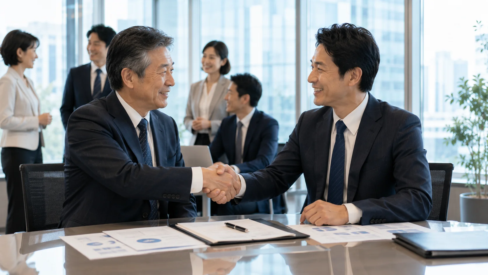 PMI成功のポイントを示す買い手と売り手の協力シーン