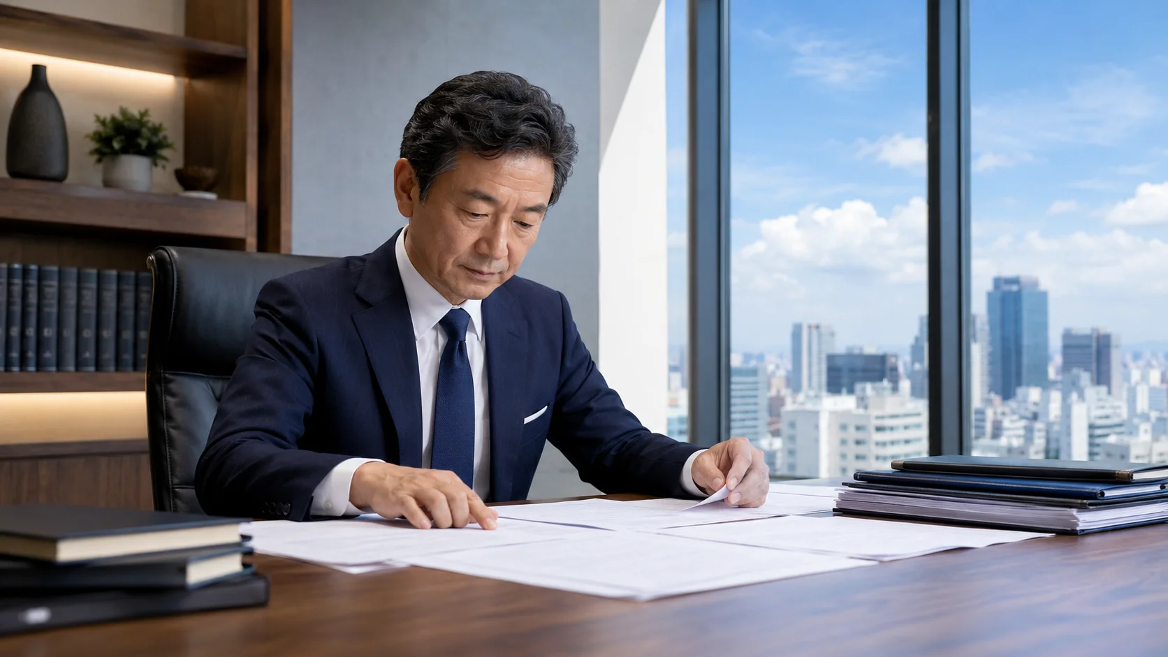 M&A表明保証について契約書を確認する売り手経営者