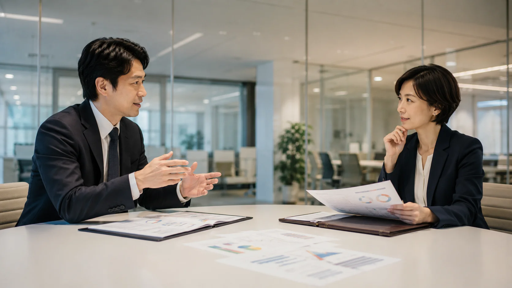 M&A仲介とFAの違いを図式的なイメージで表現したビジネスシーン