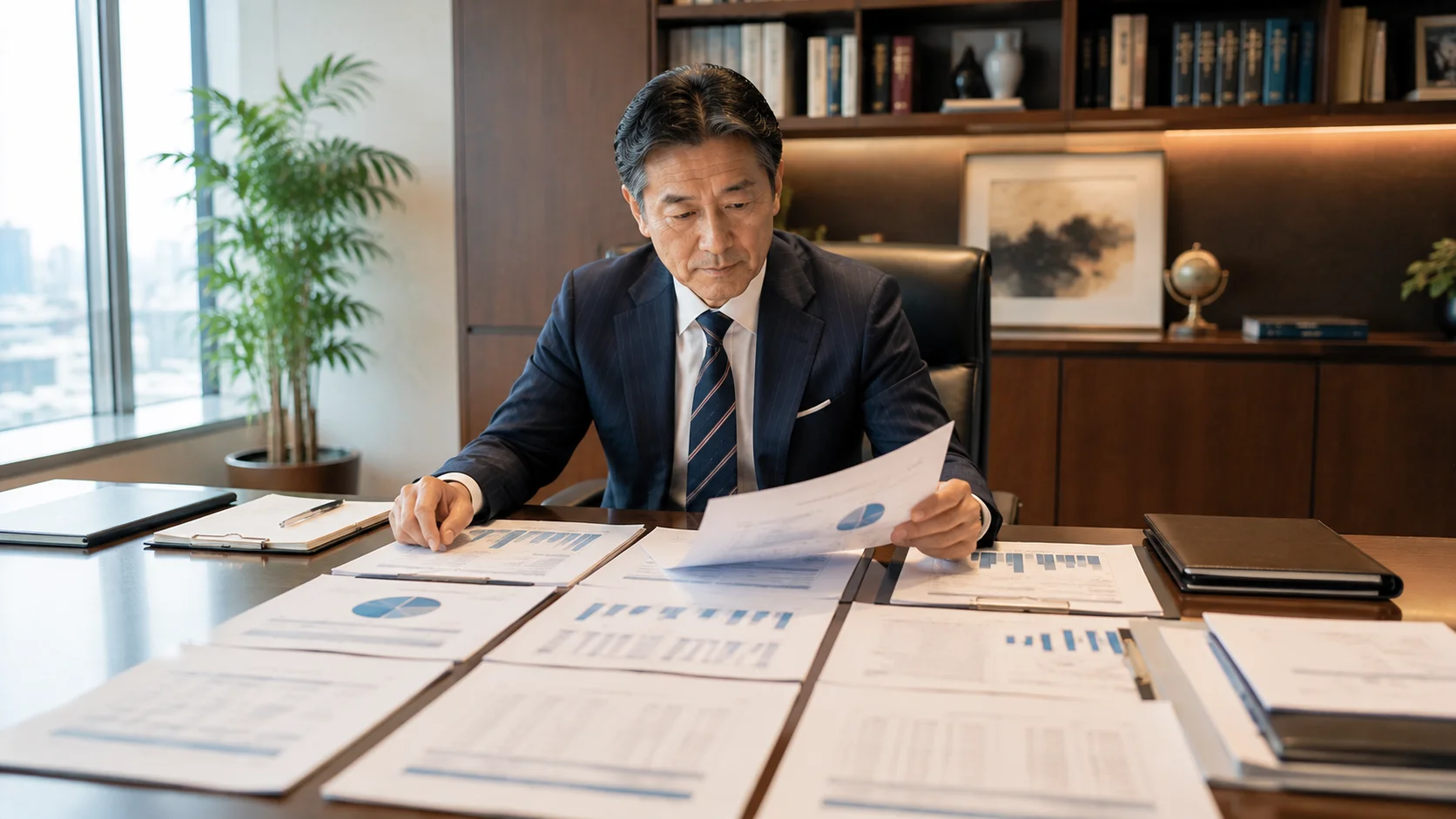 M&A仲介のメリットとリスクを確認する経営者のビジネスシーン