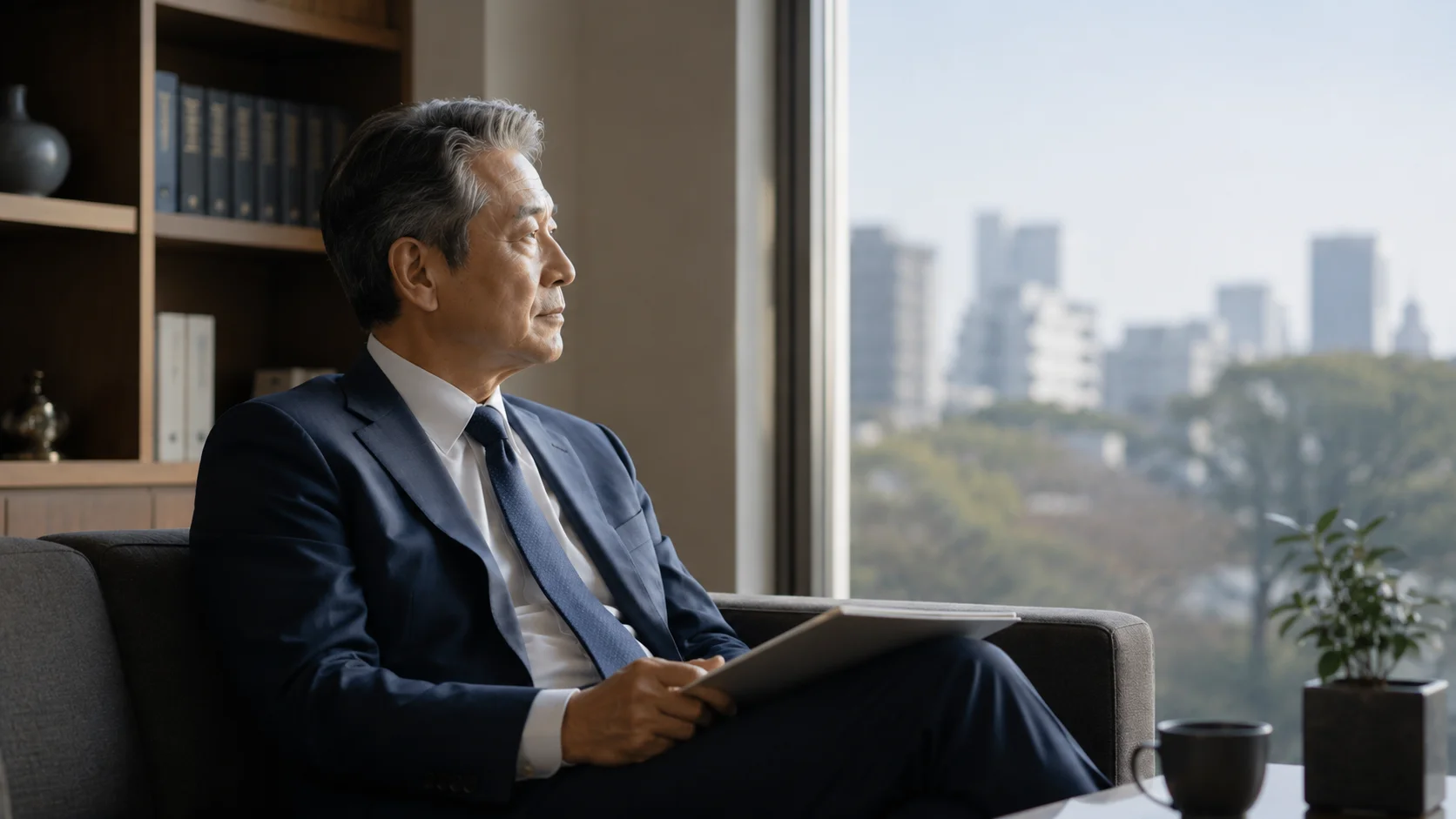会社売却後に振り返りを行う経営者のイメージ