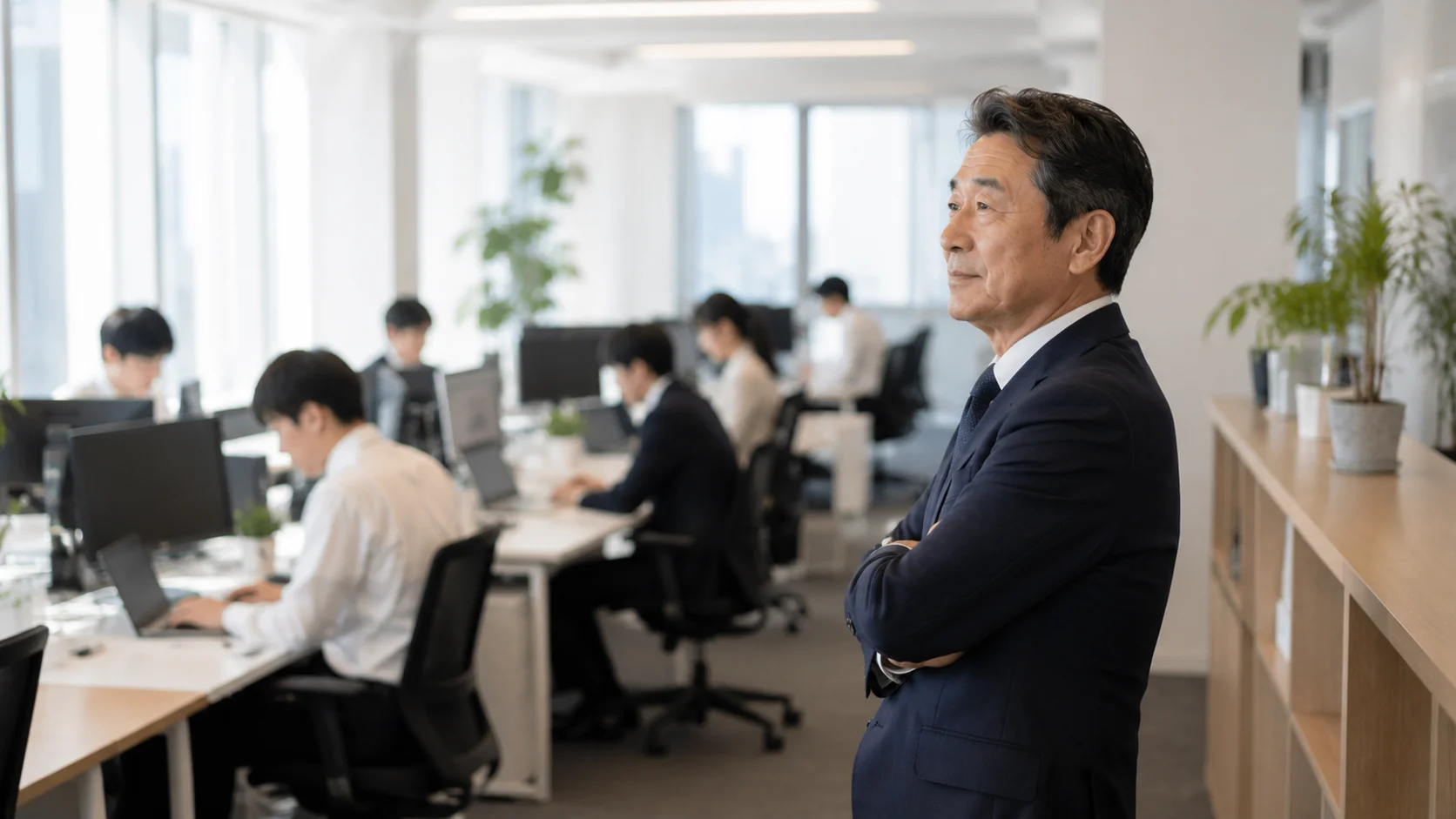 会社売却後の従業員への影響を事前に検討する経営者のイメージ