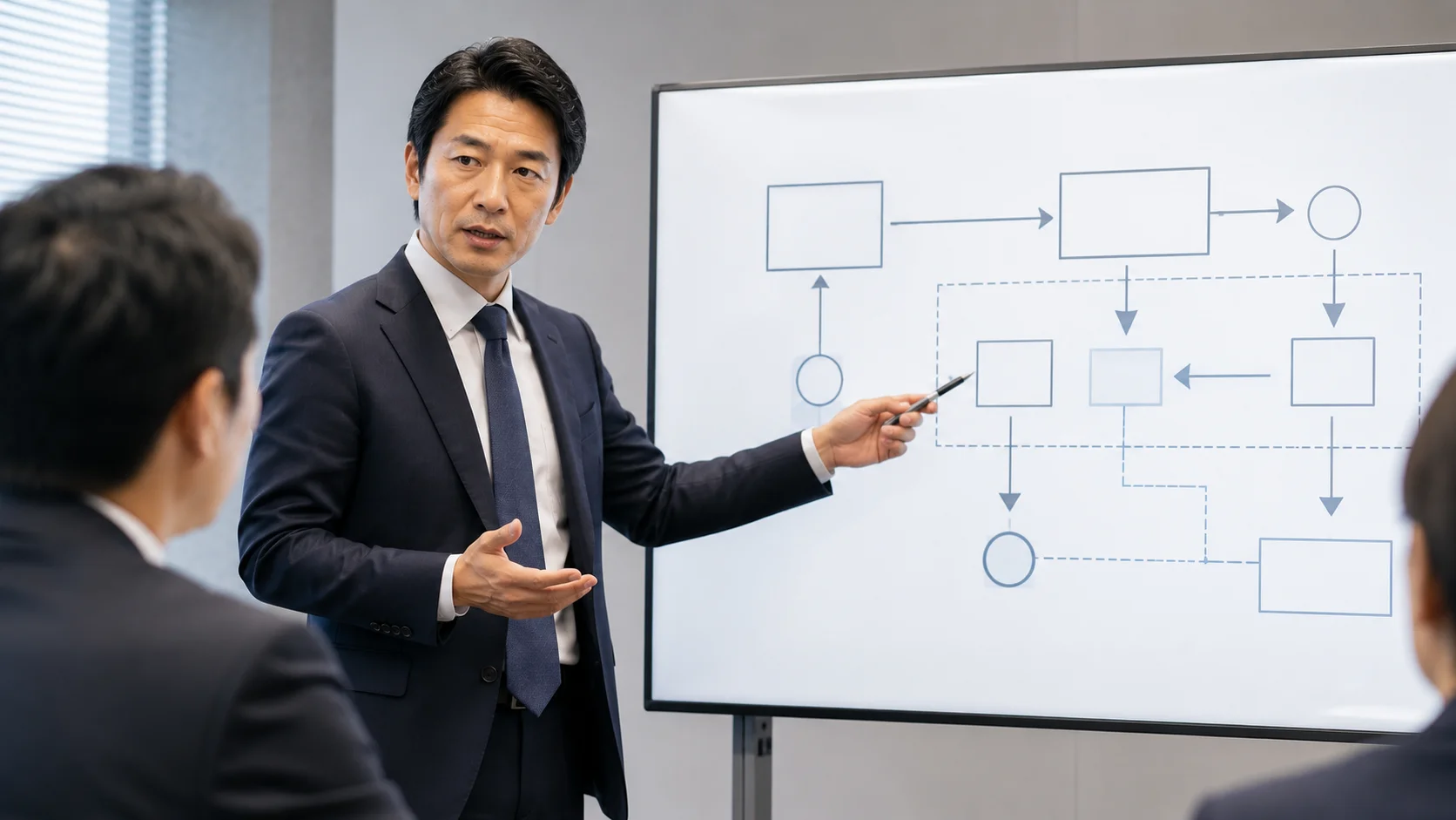M&A仲介における構造的なリスクを専門家が説明するシーン