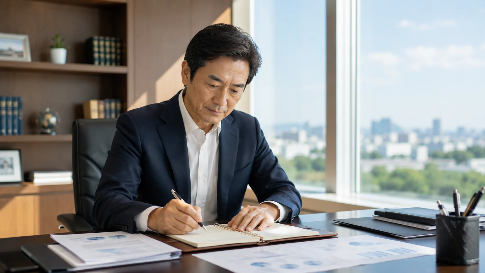 後継者問題に備えて会社の準備を進めている経営者のイメージ
