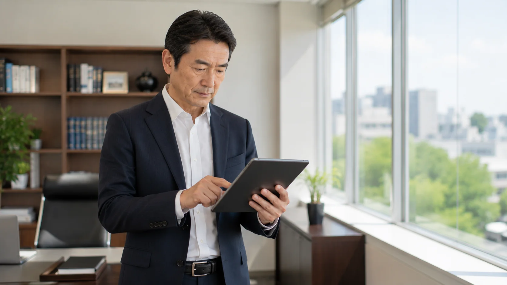 後継者問題の対策チェックリストを確認している中小企業経営者のイメージ