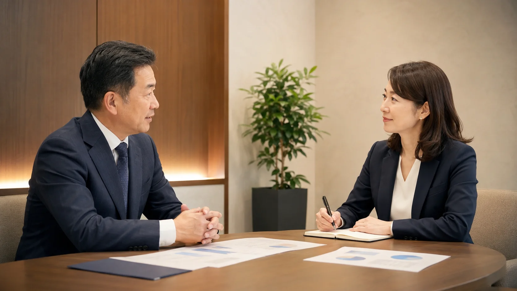 事業承継の相談先を選ぶポイントを確認する経営者と専門家
