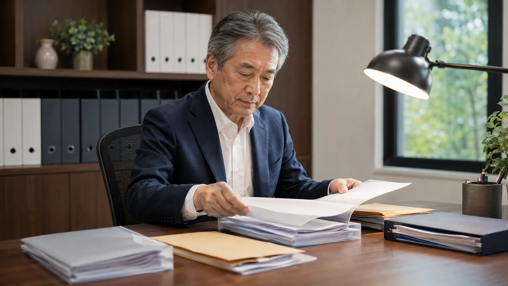 事業承継の相談前に書類を準備する経営者のイメージ