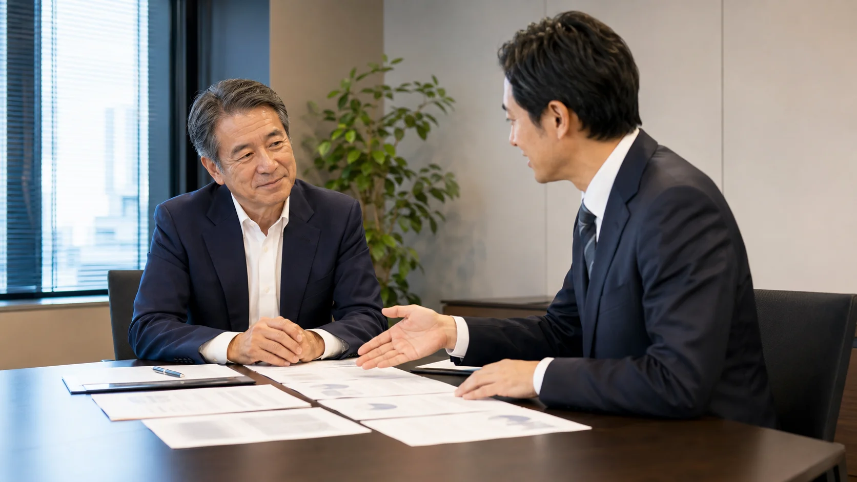 事業承継税制の適用要件を専門家と確認する経営者