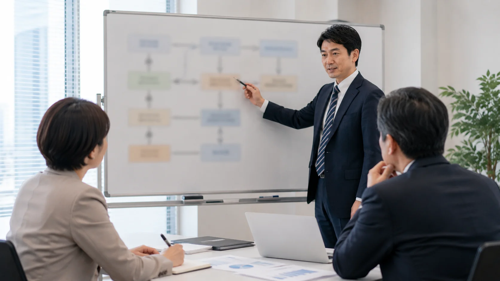 事業承継税制の手続きステップを確認している様子