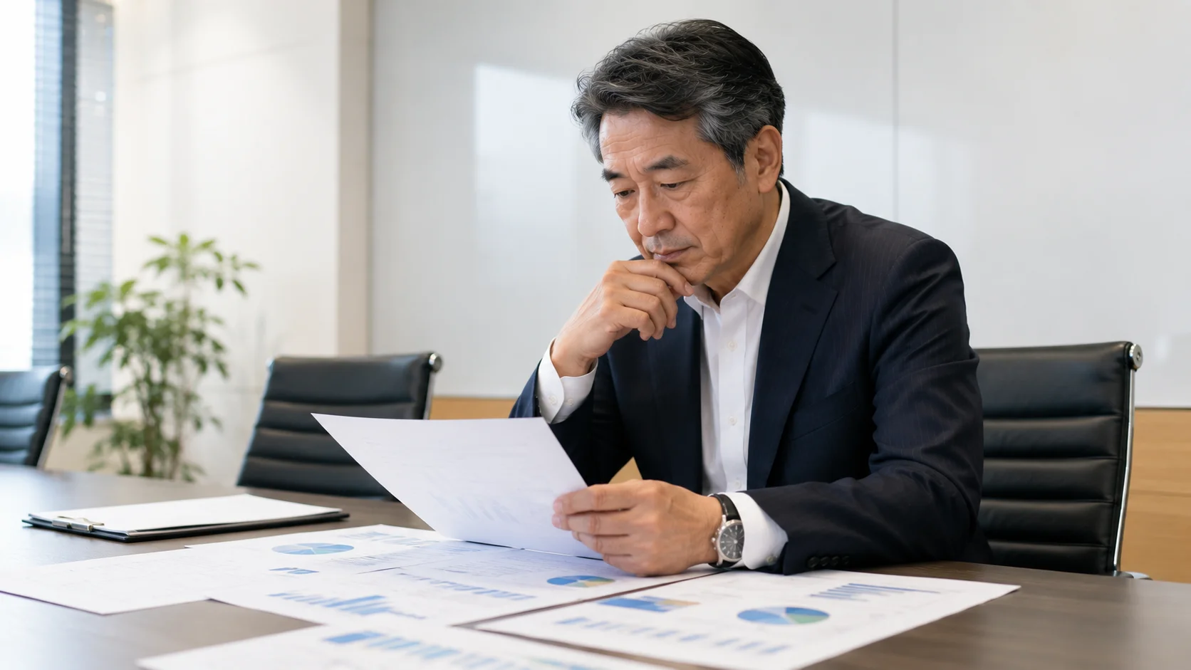 事業承継のリスク項目を専門家と慎重に確認している経営者
