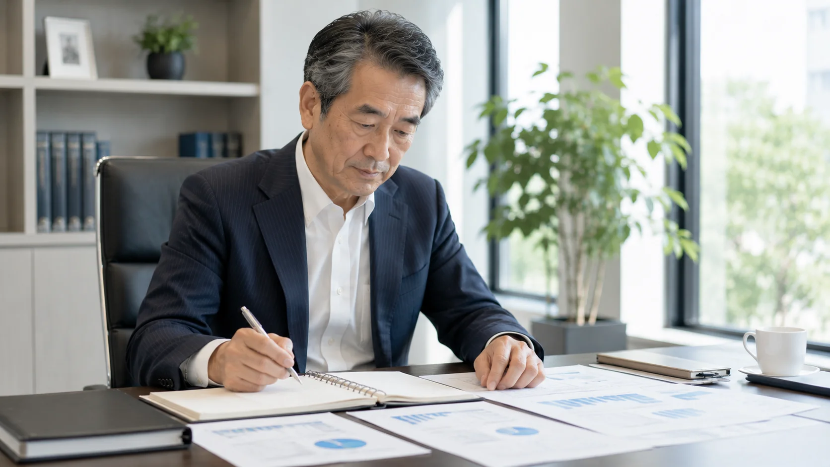 事業承継の成功ポイントを計画書にまとめている中小企業経営者