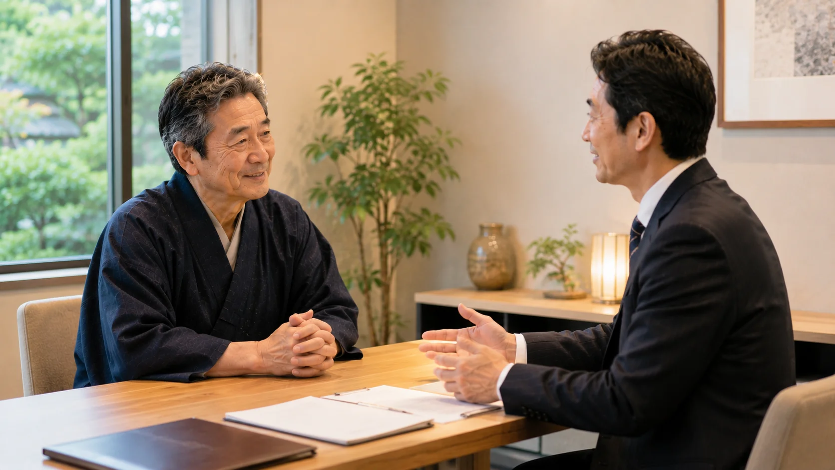 M&Aに関する疑問を専門家に安心して相談する日本人旅館オーナー