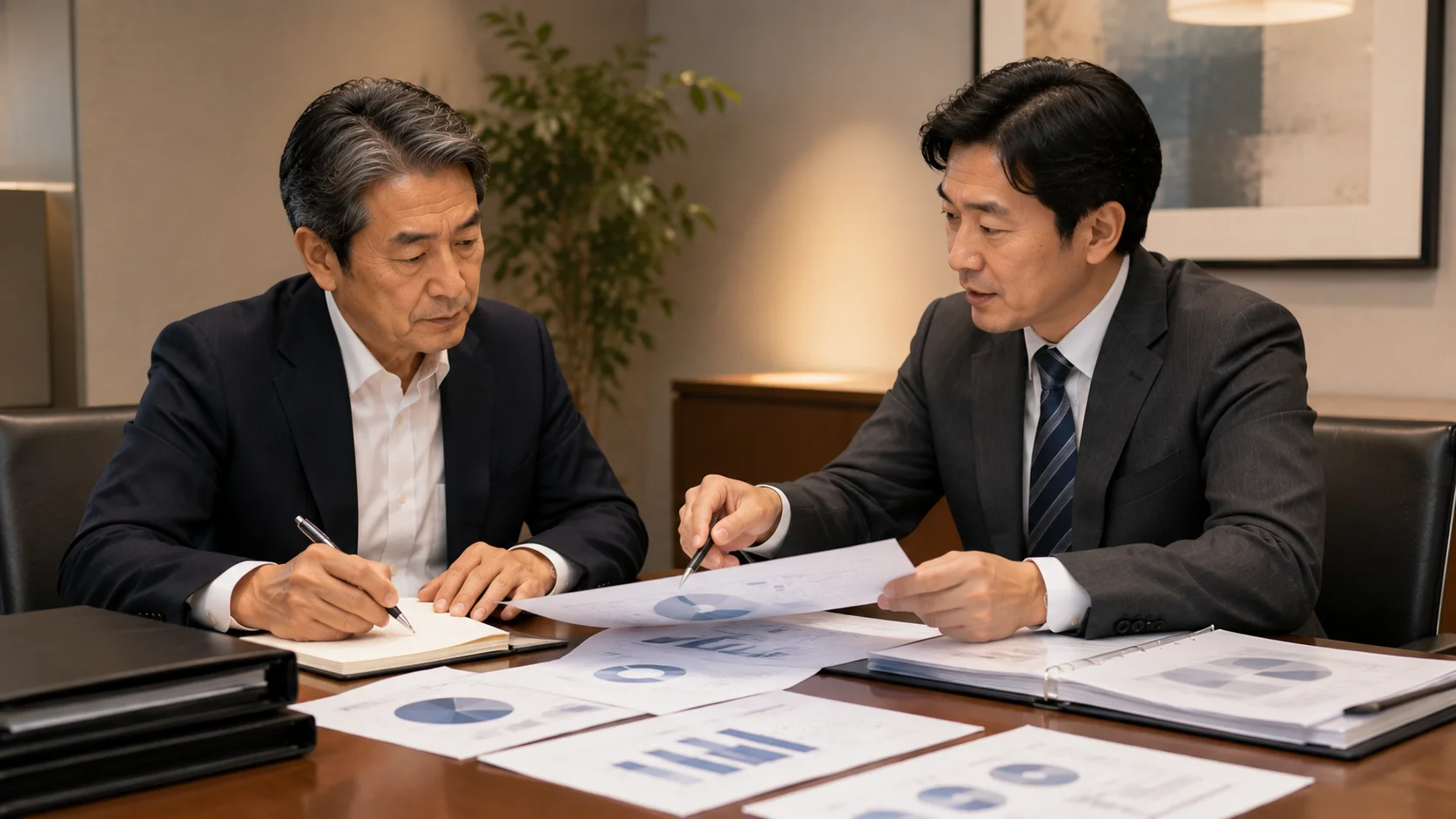 印刷会社のM&Aで失敗しないための確認作業をしているシーン