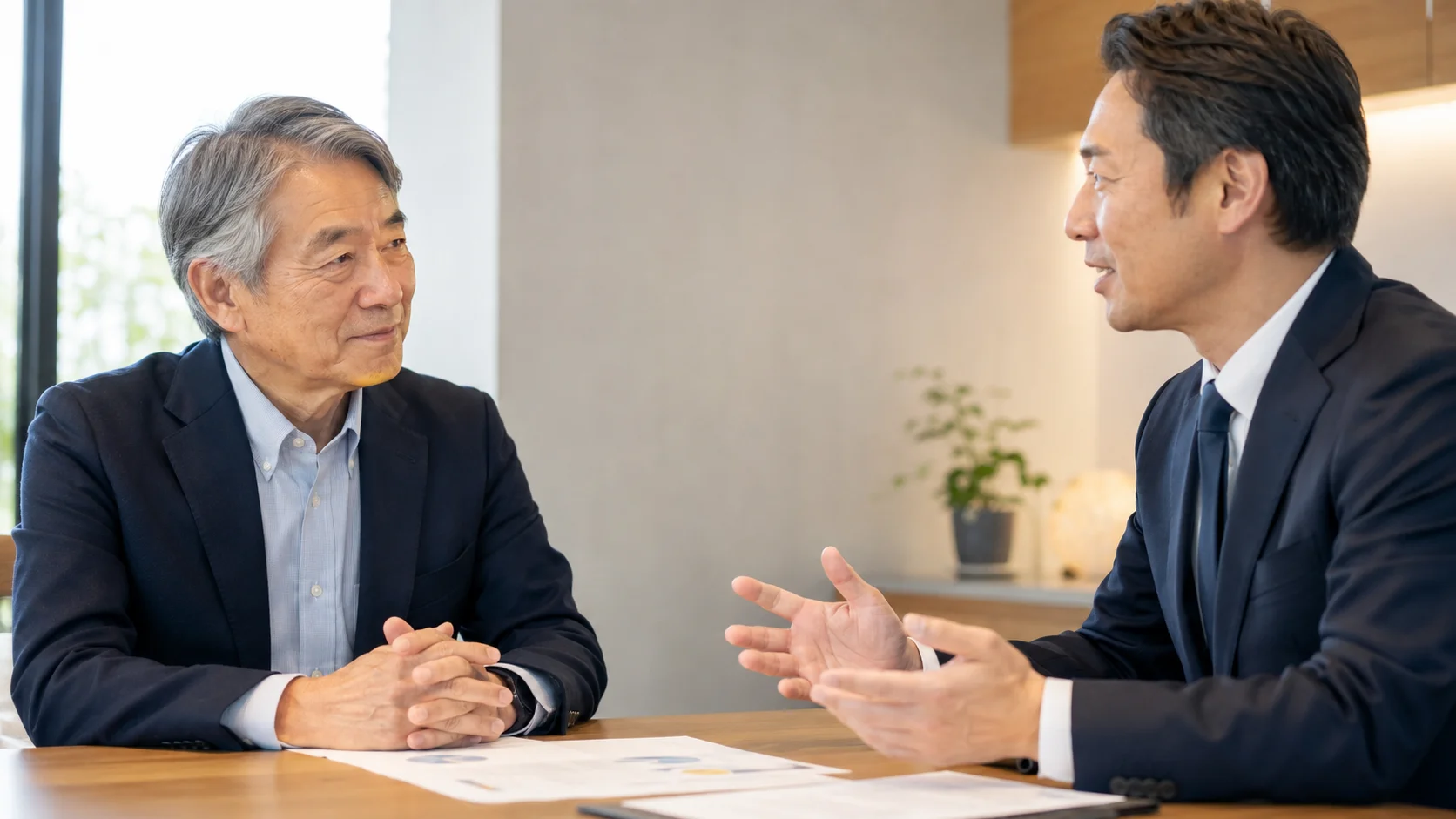 M&Aの相談先を選ぶ際に専門家と中立的に話し合うシーン