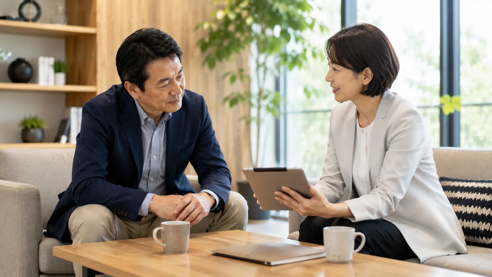 EC事業売却に関する疑問を専門家に率直に質問する経営者の対話シーン
