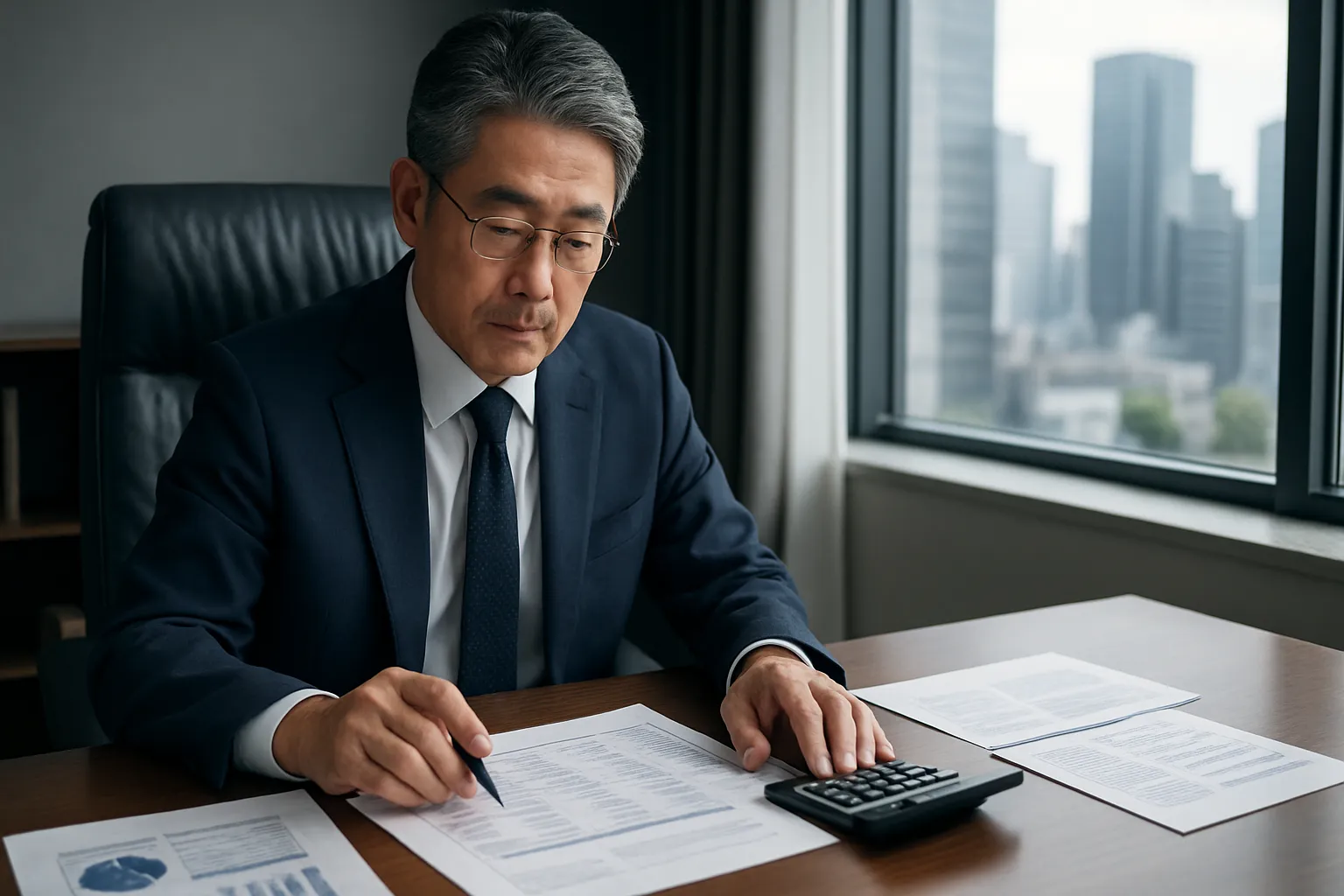 会社売却の手取り額と税金計算を検討する日本人経営者のイメージ
