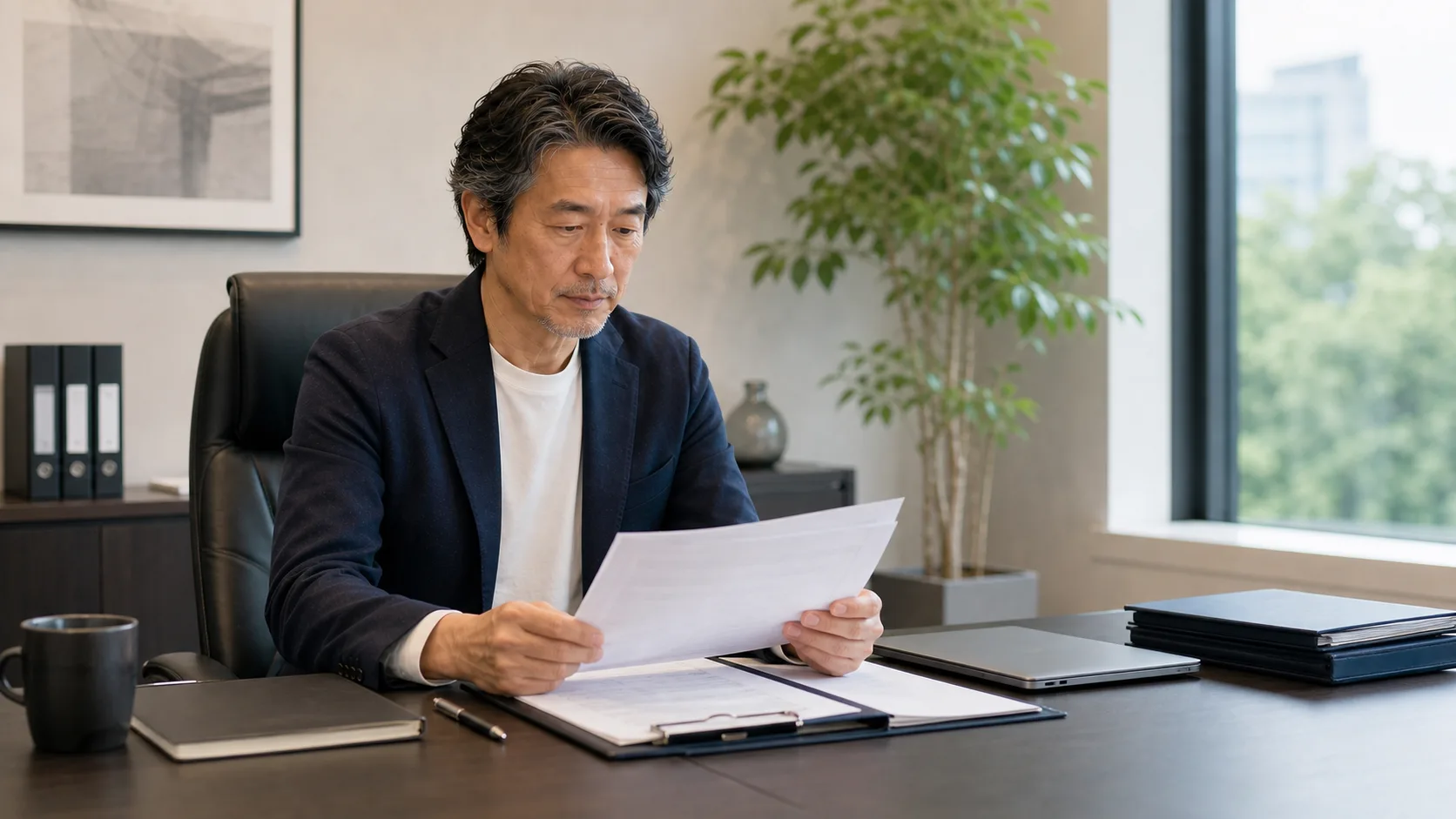 M&A仲介会社との専任契約の仕組みを説明する書類と経営者