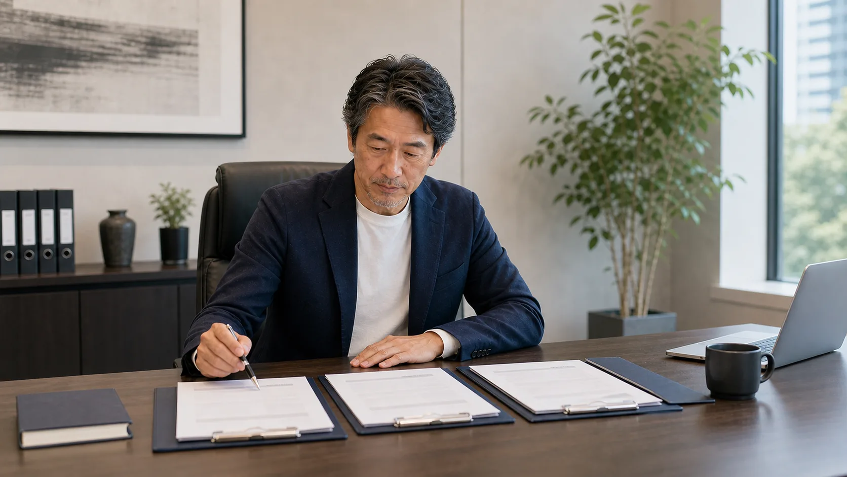 M&A手数料を比較検討し合理的に抑える方法を考える経営者シーン