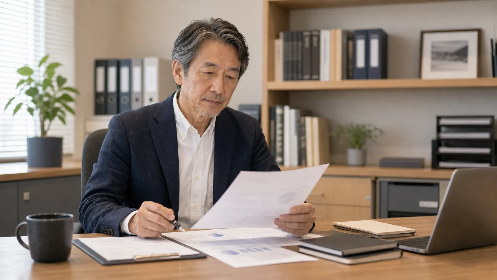 小規模M&Aにおける最低手数料の影響を確認する中小企業経営者シーン
